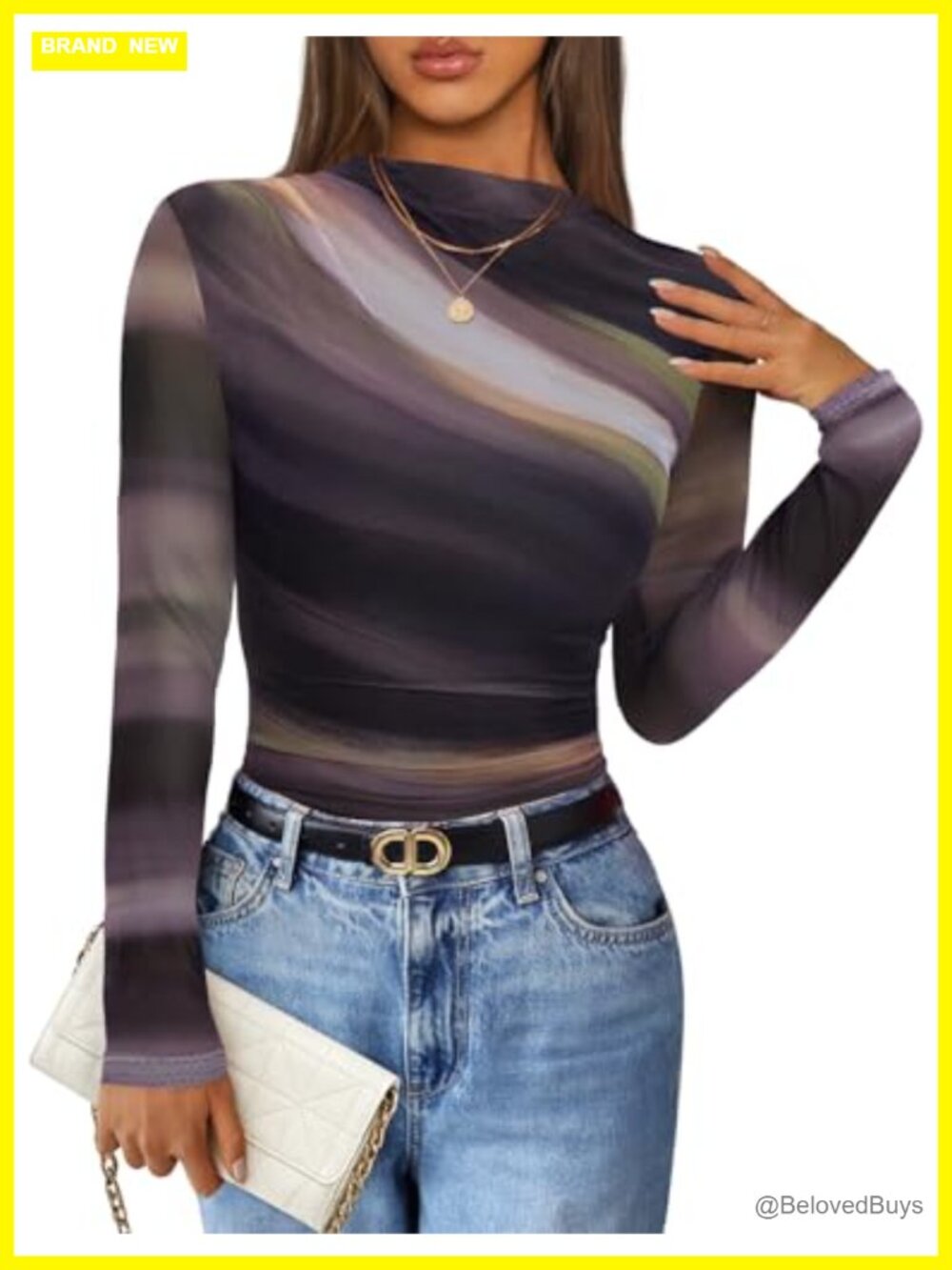 Womens Mesh Long Sleeve Ruched Top Mock Neck Slim Fit Blouse